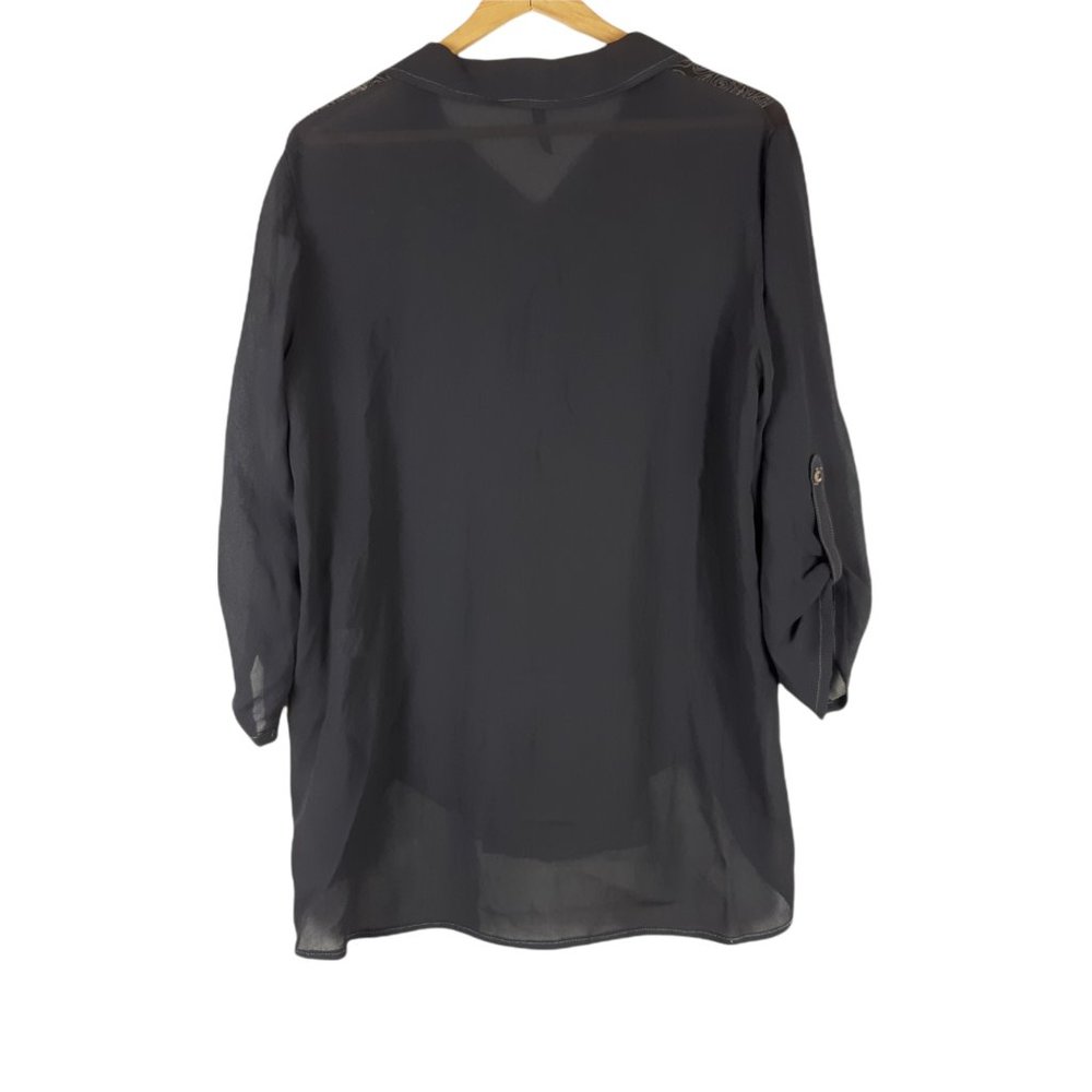 XCVI Button Up Stitch Blouse Embroider Gray Size Medium - Picture 3 of 7